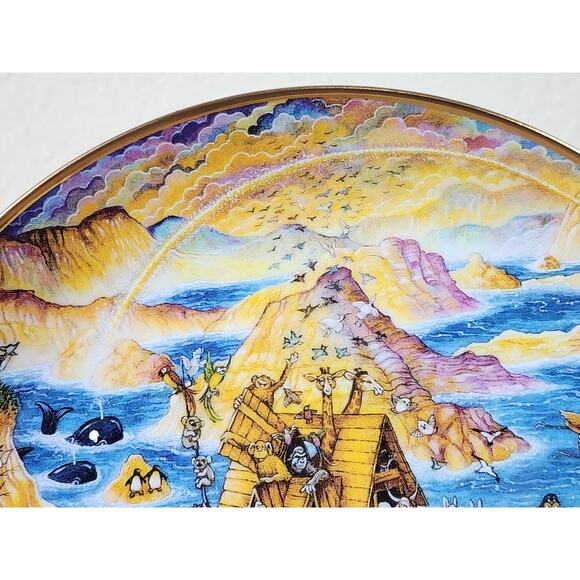Noah's Ark Bible Story Plate Two By Two by Bill Bell 8" 1991 Porcelain Gold Trim - Picture 5 of 12